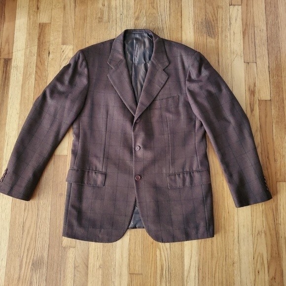 Kiton Other - KITON Cashmere Plaid 3 Button Windowpane Brown Red Blazer Jacket Coat 52 IT 42 U